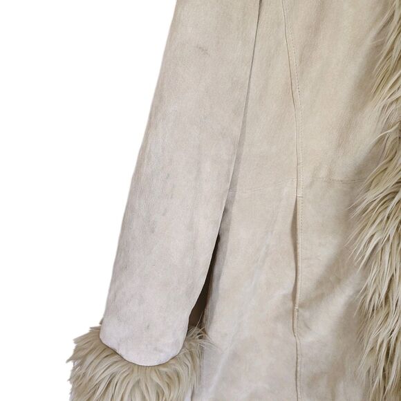 Vintage Y2K Penny Lane Coat Blue Asphalt Suede Leather Jacket Faux Fur Size XL - Picture 3 of 16